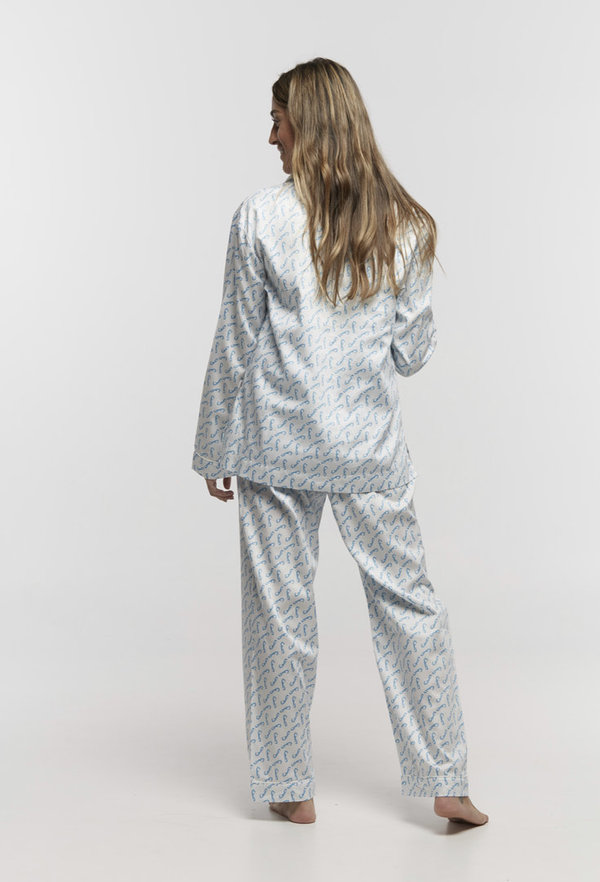 Pyjama aus feinster Pima Baumwolle - weiß/türkis