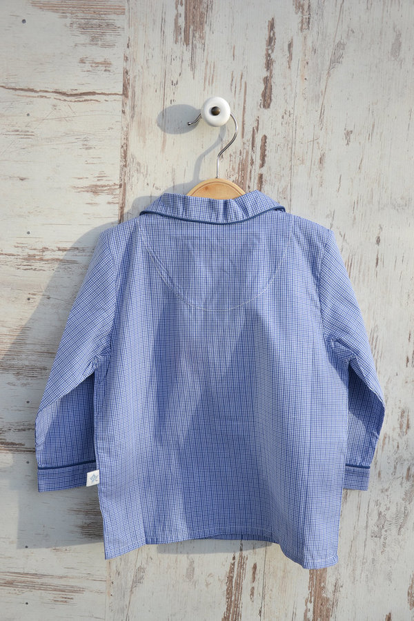 Pyjama blau-kariert aus reiner Pima Baumwolle